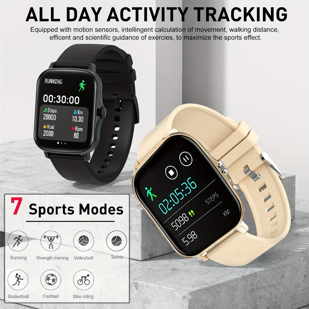 Large Screen Smartwatch with HD Voice Call, Multiple Sports Modes, Sleep Detection & Customizable Watch Faces – Compatible with Android & iPhone, Silicone Band