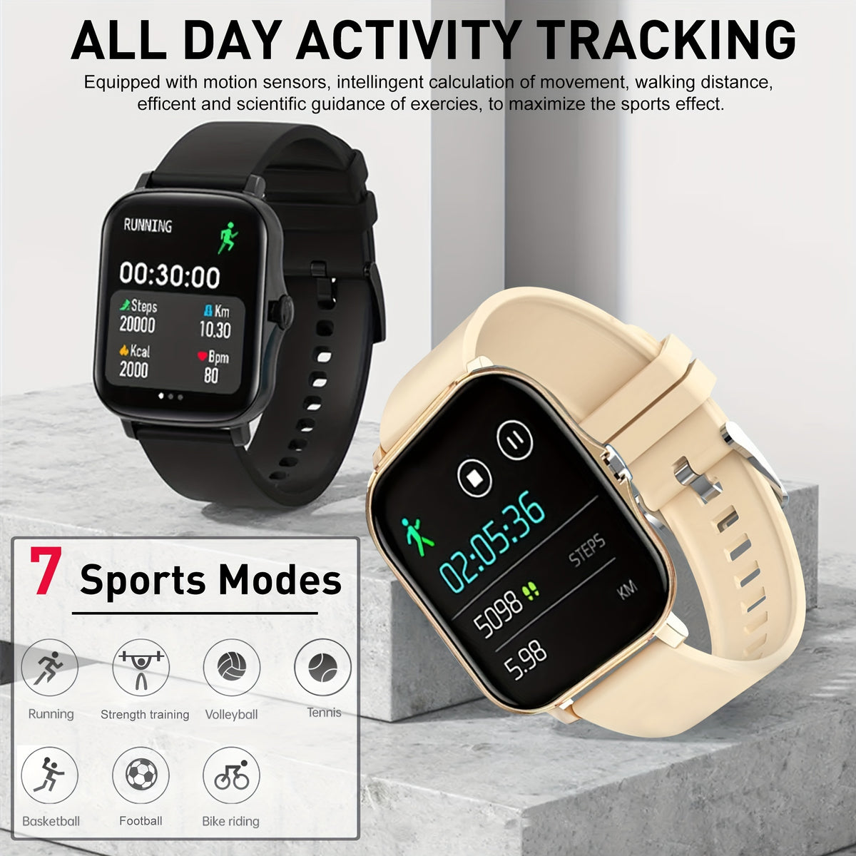 Large Screen Smartwatch with HD Voice Call, Multiple Sports Modes, Sleep Detection & Customizable Watch Faces – Compatible with Android & iPhone, Silicone Band