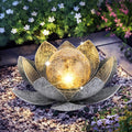 Solar Lotus Flower Garden Light with Cracked Glass Globe & LED Beads, Waterproof Outdoor Stake Light for Patio, Lawn, Steps & Yard, Auto Dusk-to-Dawn, Black White Solar Decorative Landscape Light