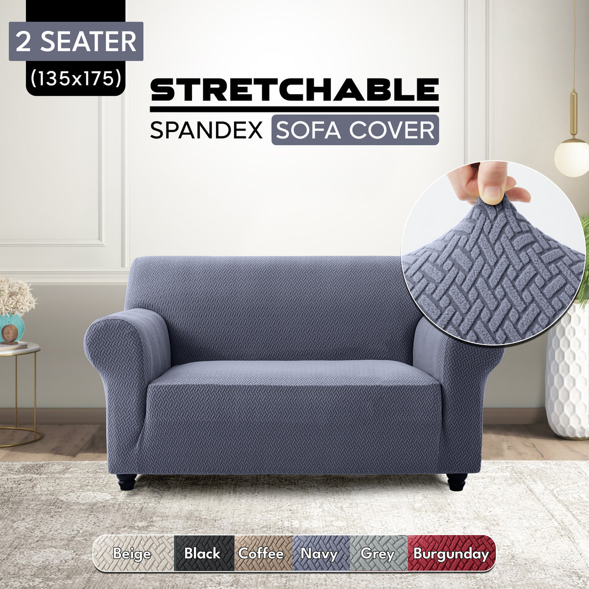 Spandex Anti-Slip Sofa Cover – Stretchable Polyester Spandex Slipcover for 1 2 3 Seater, Pet-Friendly Machine Washable Furniture Protector for Living Room