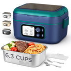 Cordless Electric Heating Lunch Box 1.5L/50.72oz - 304 Stainless Steel, 24000mAh Rechargeable Battery, Adjustable Temp & Timer, Office Picnic Car Travel, Fork Spoon Divider Included, Black White Yellow Blue