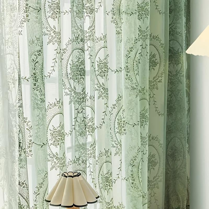 Lace Embroidery Sheer Curtain Rod Pocket Floral for Bedroom, Living Room & Wedding – Machine Washable Unlined Polyester, Glam Decor, 4 Sizes