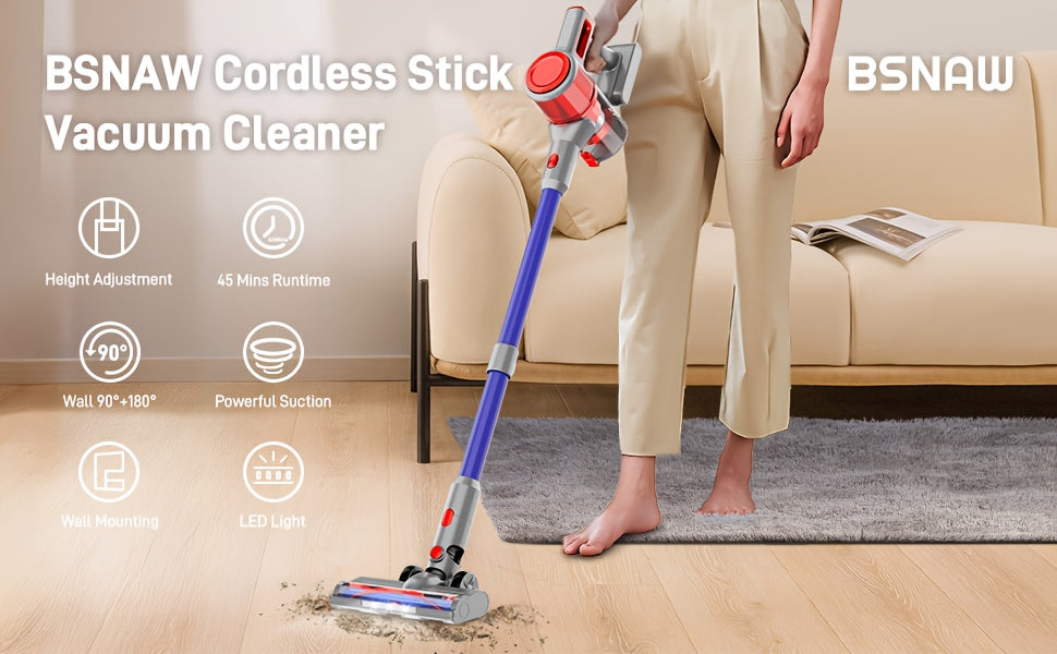 8-in-1 Cordless Stick Vacuum 65KPa with Detachable Battery Display – Lightweight Handheld Bagless Vacuum, 45-Min Runtime, 2200mAh for Hardwood Floors, Carpets & Pet Hair