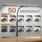 Dual-Head LED Desk Lamp Foldable Gooseneck with Remote – 3 Color Temperatures 10 Brightness Levels USB Powered Eye-Care Office & Bedroom Study Lamp with Clip