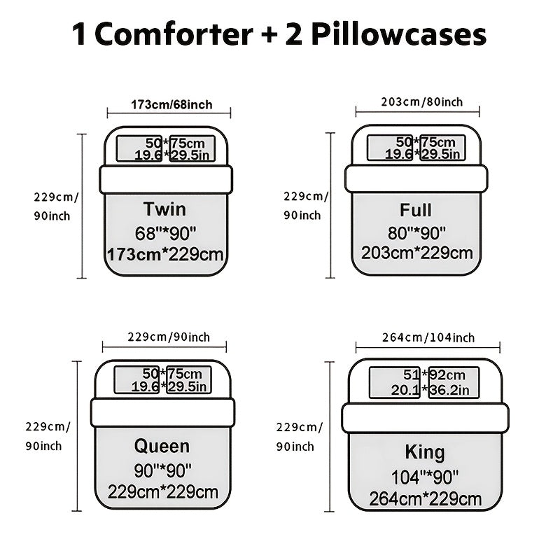 180GSM Digital Print Comforter Set 3-Piece Queen King Twin Full – Thick Quilt with 2 Pillowcases, All-Season Soft Breathable Bedding Set for Bedroom & Dormitory