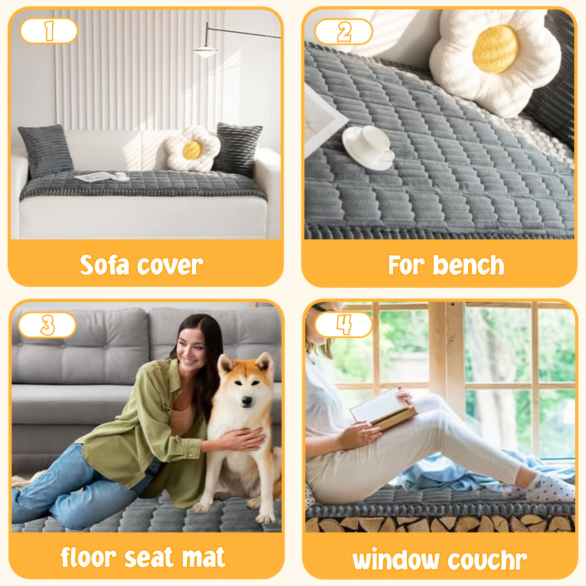 Corduroy Plush Sofa Cover 1pc – Thickened Non-Slip Washable Couch Slipcover for 2 3 4 Cushion Sofa & L-Shape Sectional, Soft Cozy Furniture Protector All Seasons, Christmas Home Decor