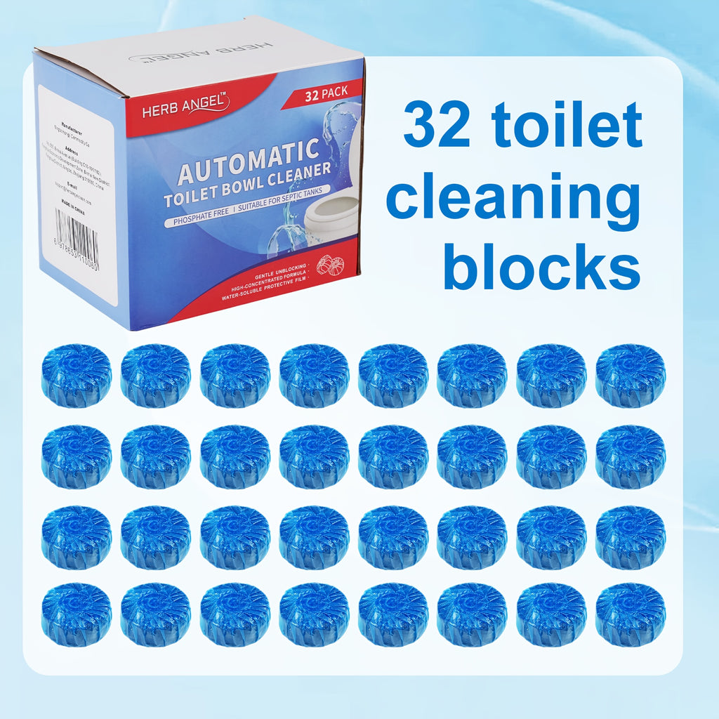 Toilet Bowl Cleaner Tablets Automatic – 12 / 24 / 32 Count Blue Blocks, Low Odor, Stain Removing & Long-Lasting Deodorant for Home & RV