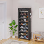 Shoe Organizer Cabinet with Cover – 6/8/10 Tier Nonwoven Fabric Shoe Storage Shelf for 27-35 Pairs, Portable Shoe Rack for Entryway, Closet, Bedroom (Dark Gray)