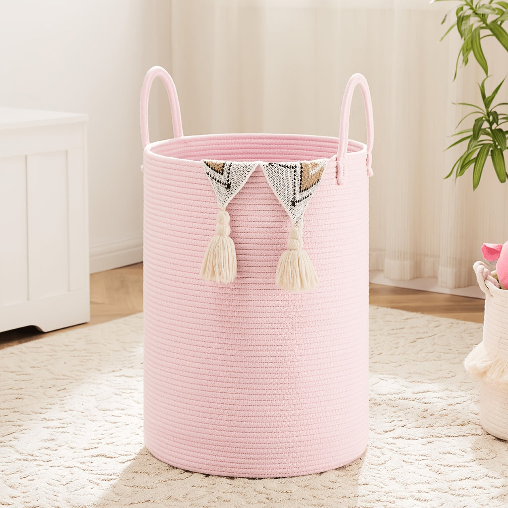 Collapsible Woven Rope Laundry Basket & Hamper - 4 Sizes (12-26 Gal), Cotton Rope Storage Basket for Dirty Clothes, Blankets & Toys, Boho Bathroom Nursery & Living Room Decor