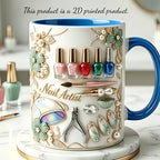 Nail Polish Ceramic Coffee Mug 11oz – Funny 3D Effect Manicure Cup, Two-Color Handle, Dishwasher Safe, Gift for Nail Techs & Beauty Lovers, Home Office Decor