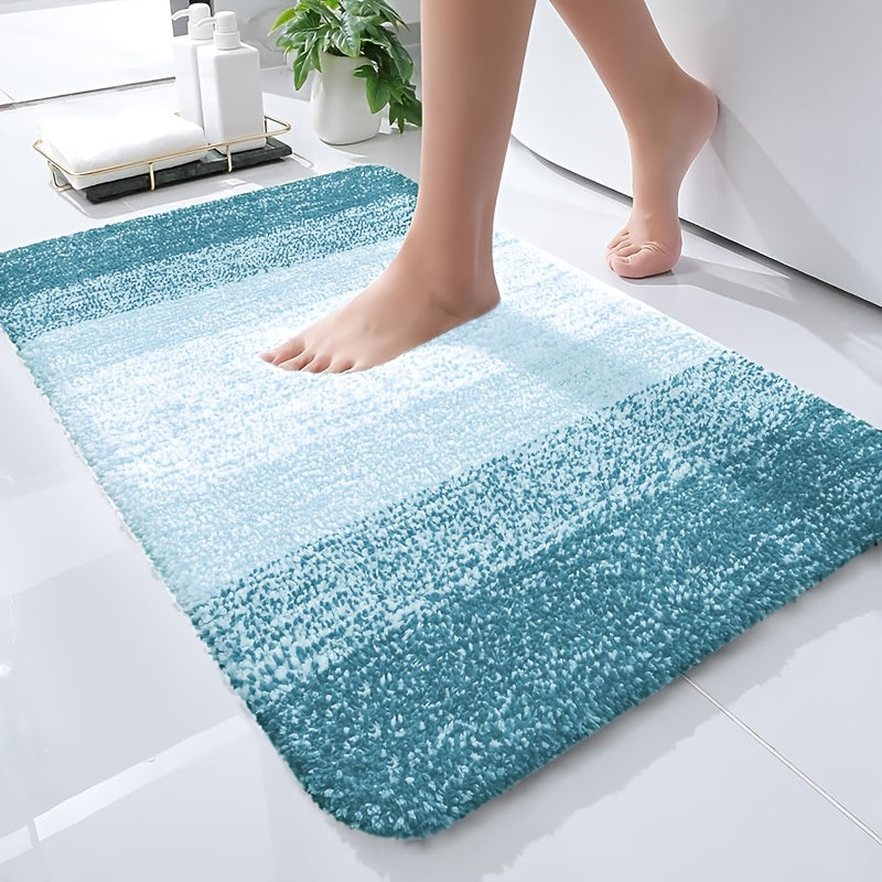 Microfiber Bath Mat Non-Slip Quick Dry Extra Soft Absorbent Bathroom Rug Machine Washable for Tub Shower Floor Home Decor Water Blue Light Grey