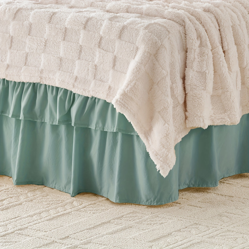 Double Ruffle Bed Skirt – 16" Drop Elastic Wrap-Around | Easy Install, Machine Washable | Twin, Full, Queen, King