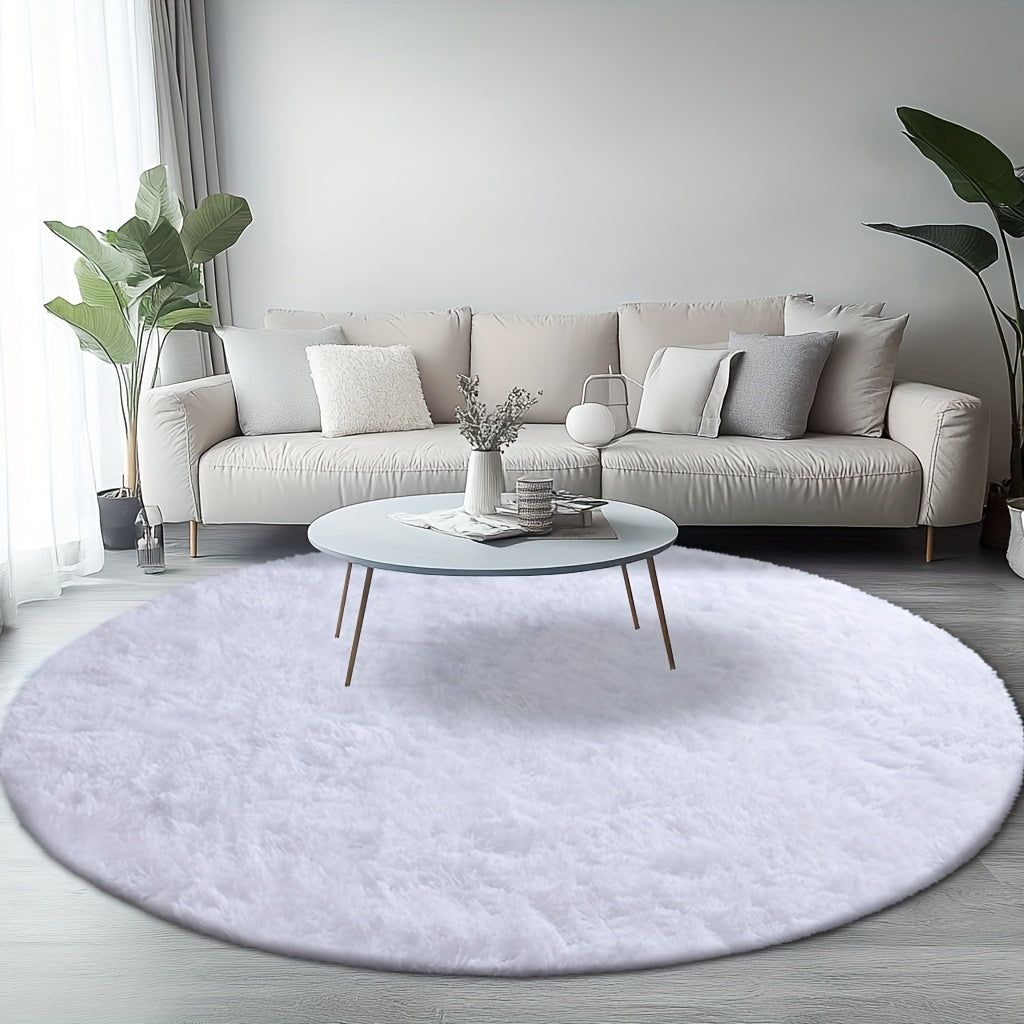 Round Shaggy Rug Soft Fluffy Plush Circular for Bedroom & Living Room – Easy Clean, Tie-Dye & Solid Colors, 3 Sizes 4x4 5x5 6x6ft