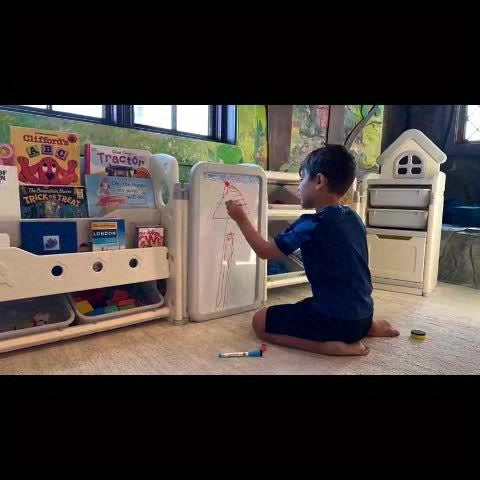 Kids Toy Storage Organizer Foldable with 10 Removable Bins, 3-Tier Bookshelf & Drawing Board – 3-in-1 / 4-in-1 Large Playroom Storage Unit for Bedroom Living Room, L-Shape or Straight, Beige Pink Blue