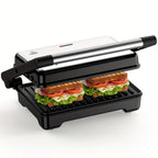 1200W Panini Press & Sandwich Maker 4-Slice Non-Stick Grill, 180° Flat Open, Adjustable Temp 120–428°F, Removable Drip Tray, LED Indicator, Cool-Touch Handle