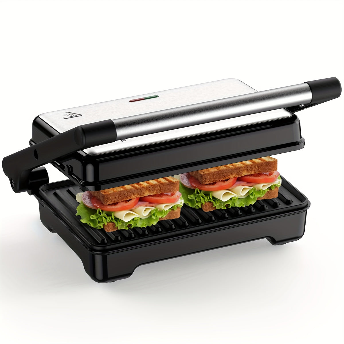 1200W Panini Press & Sandwich Maker 4-Slice Non-Stick Grill, 180° Flat Open, Adjustable Temp 120–428°F, Removable Drip Tray, LED Indicator, Cool-Touch Handle