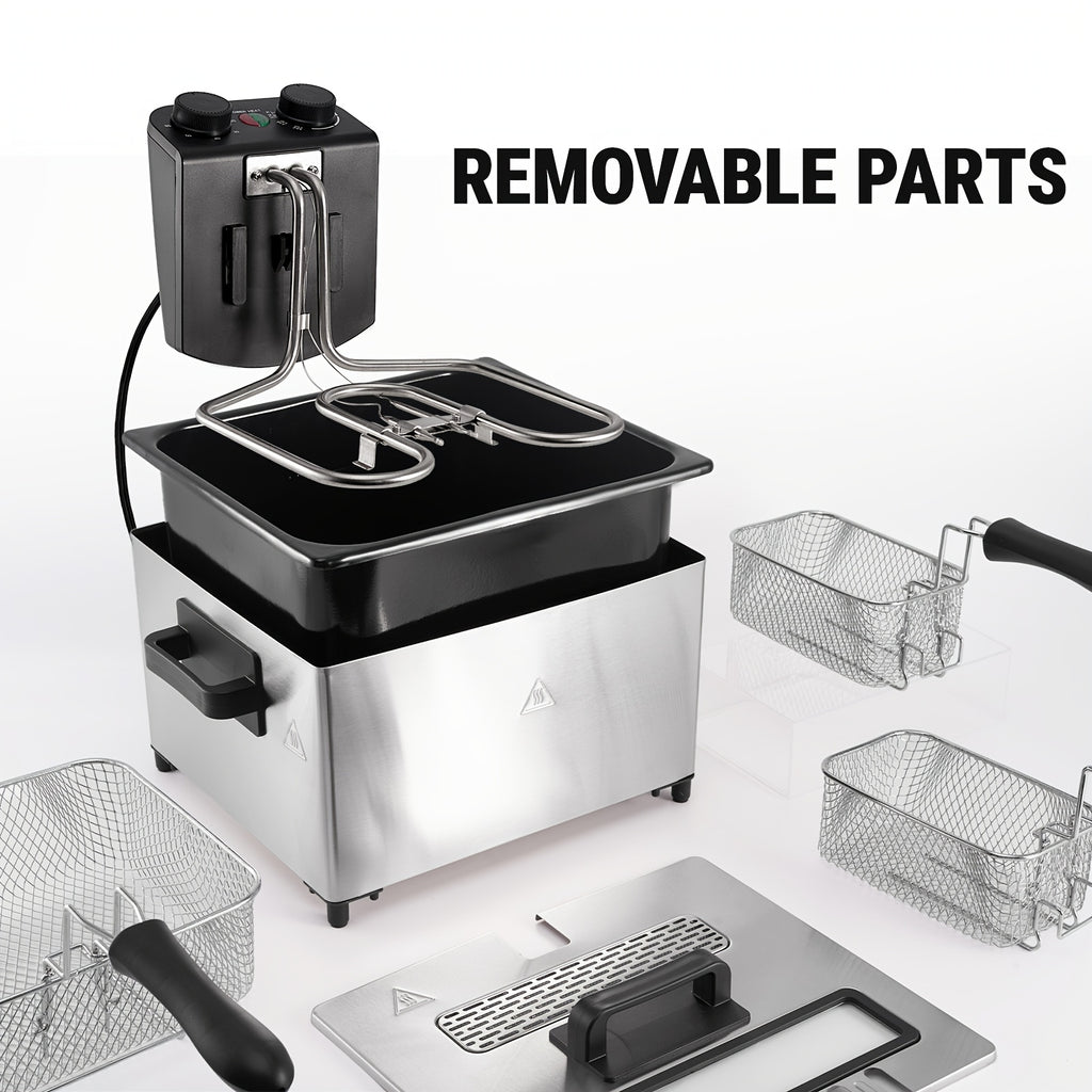 1700W Large Electric Deep Fryer with Time & Temperature Control Stainless Steel View Window Lid Frying Basket 101oz & 1.32 Gallon