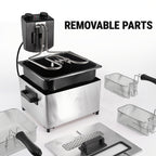 1700W Large Electric Deep Fryer with Time & Temperature Control Stainless Steel View Window Lid Frying Basket 101oz & 1.32 Gallon