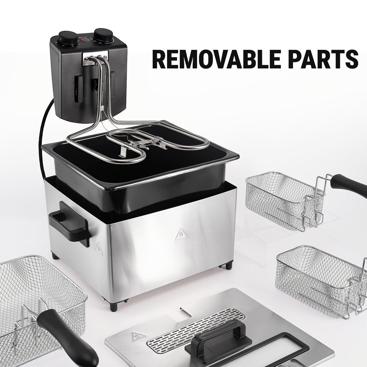 1700W Large Electric Deep Fryer with Time & Temperature Control Stainless Steel View Window Lid Frying Basket 101oz & 1.32 Gallon