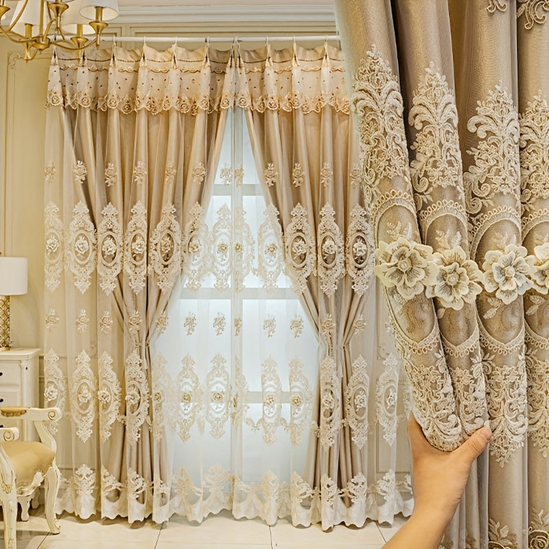 Luxury Blackout Curtains for Bedroom Living Room, European 3D Jacquard Embroidery Grommet Top Window Drapes, Thermal Insulated Light Blocking Machine Washable Panels