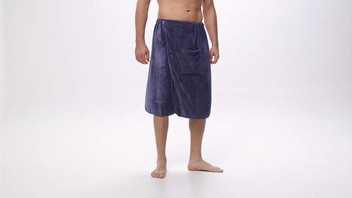 Men's Wearable Bath Towel Wrap & Bathrobe – Soft Absorbent 320 GSM Suede Body Towel for Shower, Spa & Gym | Solid Color Bathing Robe