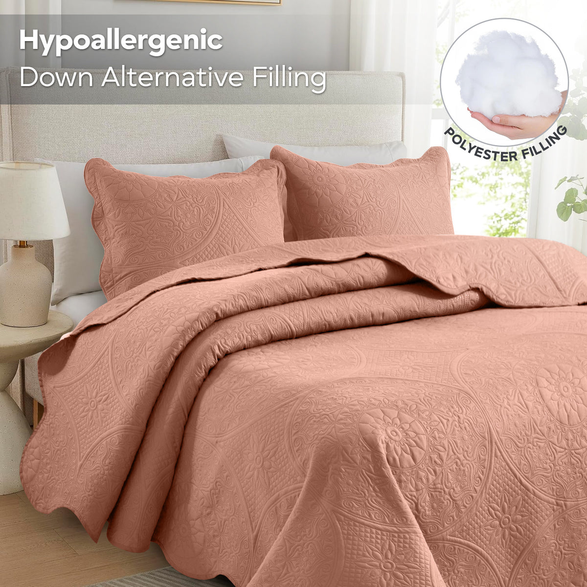 Luxury Quilted Bedspread Set 3 Piece Floral Coverlet with Pillow Shams Breathable Lightweight All Season - Twin Queen King California King 16 Colors