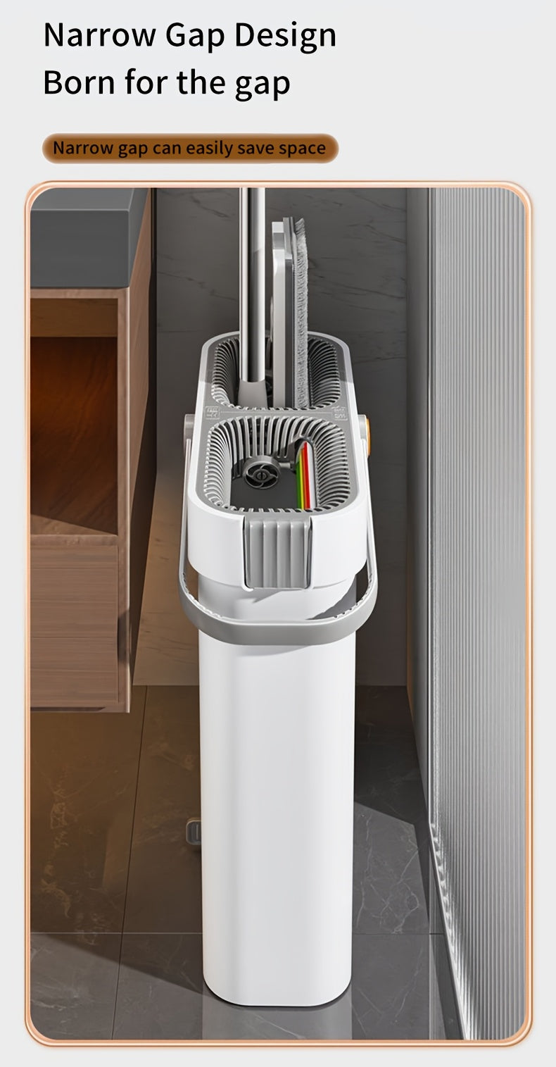 Flat Mop and Bucket Set 360 Degree Rotating Hands-Free Wringing Dual Compartment Clean Dirty Separation Ultra-Fine Fiber Floor Mop for Kitchen Bathroom Hardwood Tile