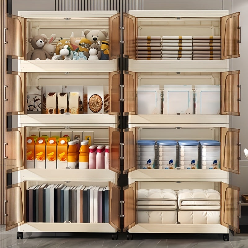 Stackable Foldable Storage Cabinet with Lids – Rolling Wardrobe Organizer 3/4/5/6 Tier with Magnetic Doors, 360° Wheels & Handles for Bedroom, Closet, Kitchen & Office
