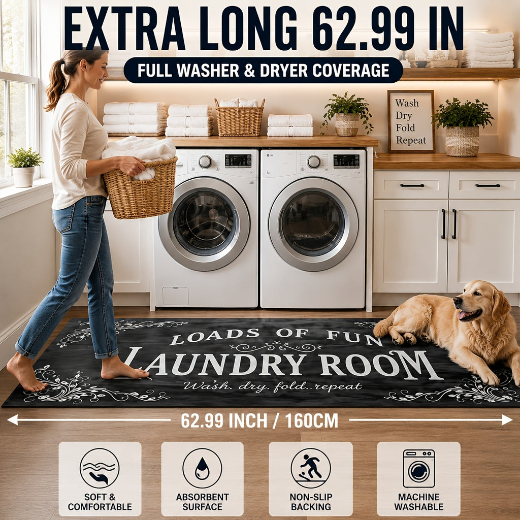 Non-Slip Laundry Room Rug Machine Washable - Rubber Backing Anti-Skid Standing Mat with Text Design for Laundry, Kitchen, Bathroom, Porch & Balcony – Comfort Floor Mat Home Decor