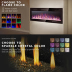 Vitesse Ultra-Thin Electric Fireplace In-Wall Recessed & Wall Mounted Linear Heater Multicolor Flame Timer 750W/1500W Touch Screen Remote Control