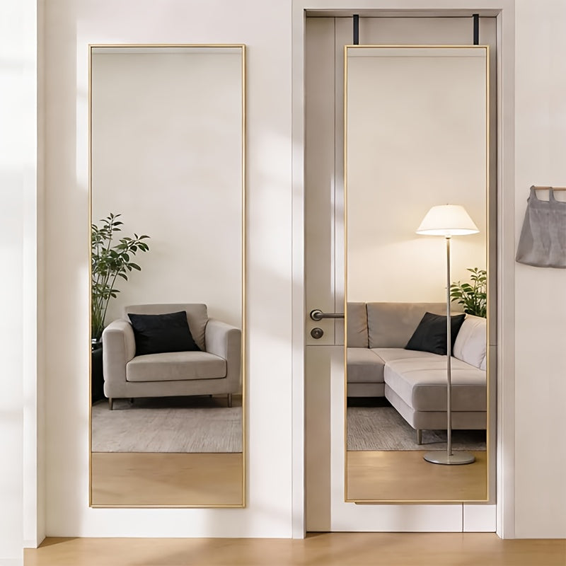 Full Length Mirror Over Door or Wall Mounted 47x14 Inch – Vertical Hanging Full Body Dressing Mirror with Aluminum Alloy Frame, Space-Saving Design for Bedroom, Living Room & Entryway