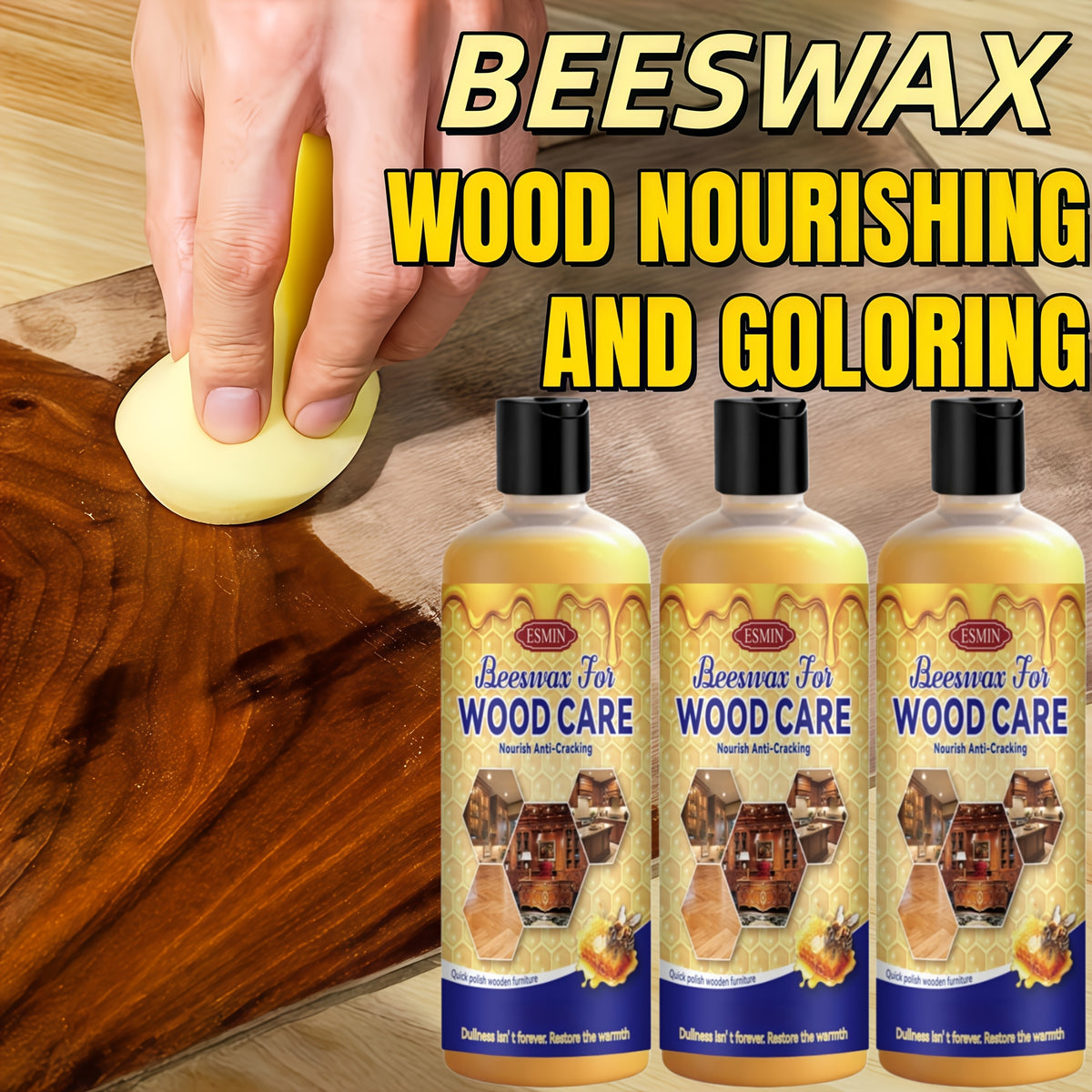 Beeswax Wood Restoration Cream 3pcs Professional Grade | Scratch Repair & Care Polish for Solid Wood Furniture Floors Countertops Doors Windows, Restores Shine Lasting Fragrance