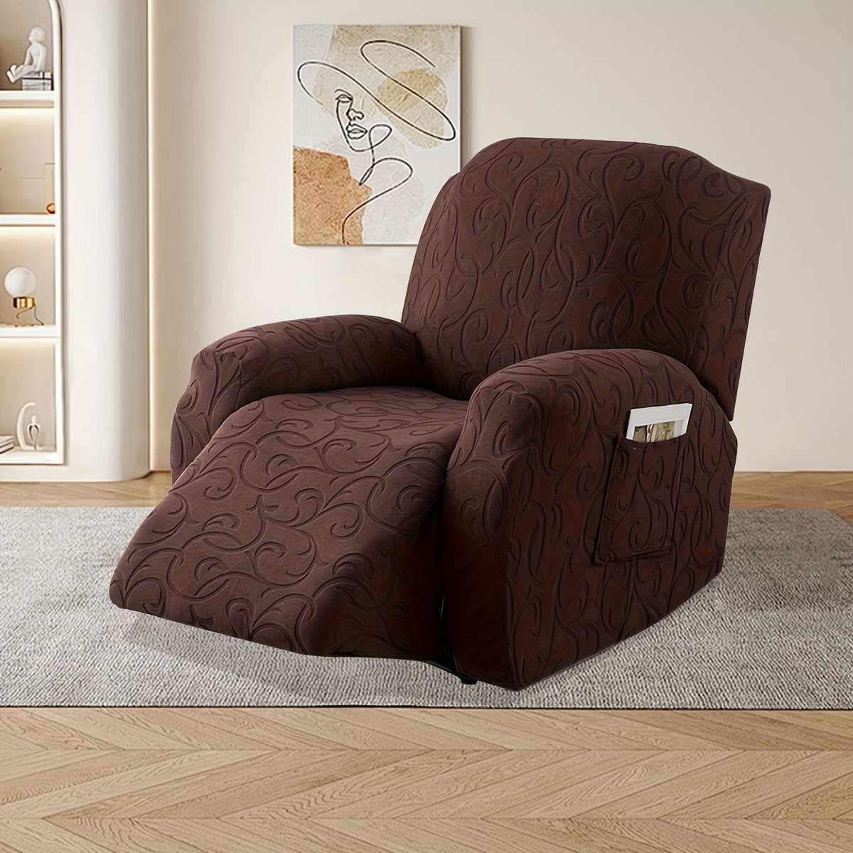 Stretch Recliner Sofa Slipcover Set of 4, Washable Couch Protector for Single Reclining Sofa with Elastic Base, Furniture Cover for Living Room