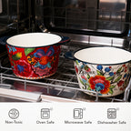 Giant Bohemian Hand-Painted Ceramic Bowl with Handles 101oz – Extra Large Microwave Oven Dishwasher Safe Serving Bowl for Soup, Salad & Family Dining – 2 or 4 Piece Set