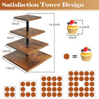 4 Tier Wood Cupcake Stand 360 Rotating Dessert Tower for 50 Cupcakes Farmhouse Tiered Cake Stand for Wedding Birthday Baby Shower Tea Party