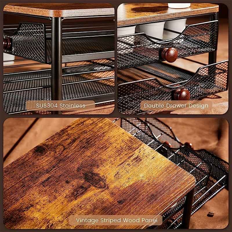 2-Tier K-Cup Coffee Pod Holder Stand | 48 Capsule Wood & Iron Coffee Station Organizer Space Saving Rack