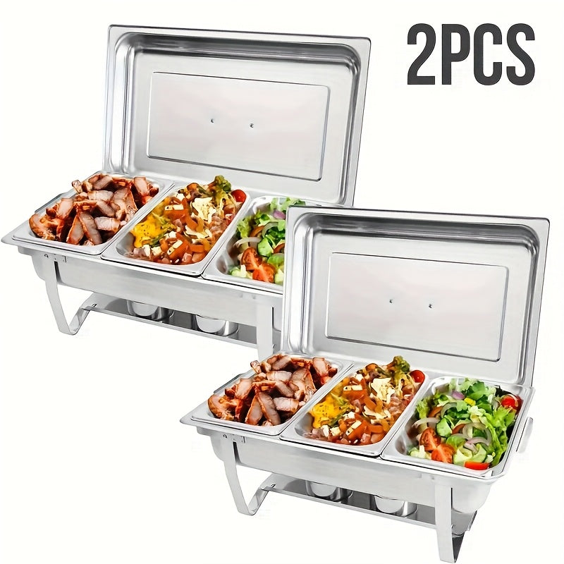 3-Compartment Buffet Food Warmer Chafing Dish Set with Water Tray, Cover & Baking Tray – Stainless Steel Party Server for Holidays, Birthdays & Catering Events