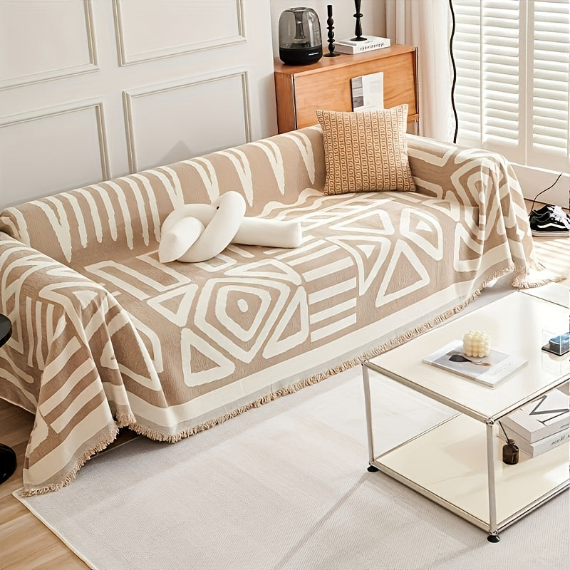 Bohemian Sofa Cover Pet Scratch Resistant Non-Slip Furniture Protector Throw Blanket for Living Room Bedroom – All Season Couch Cover in Black & Gray, 4 Sizes