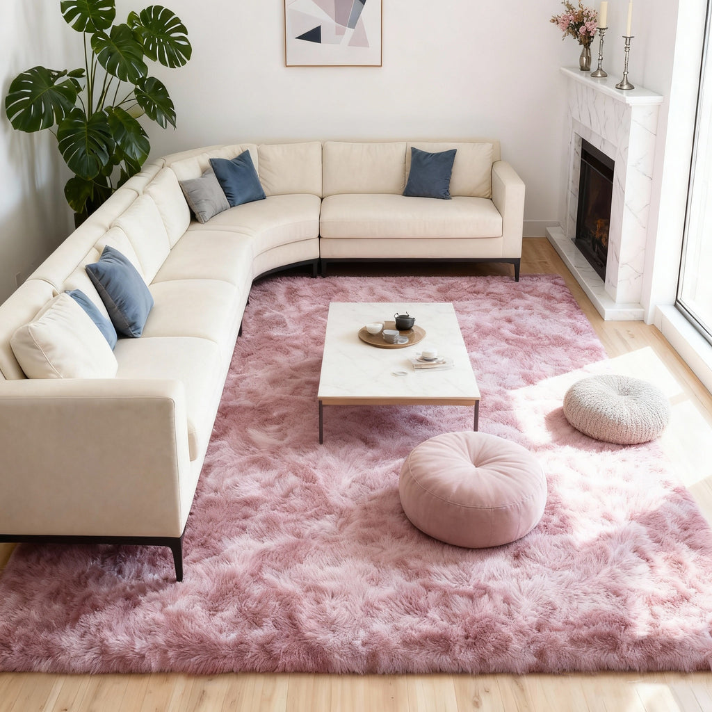 Tie-Dye Plush Shag Rug Non-Slip Machine Washable Furry Floor Carpet for Living Room Bedroom Office Multiple Sizes Tie-Dye Pink Tie-Dye Coffee