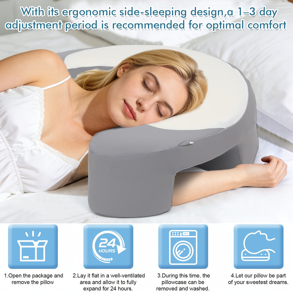 C-Shaped Ergonomic Neck Pillow with Cooling Gel – Multi-Angle Cervical & Spine Support for Side, Back & Stomach Sleepers, Removable Cool Pillowcase | Gray
