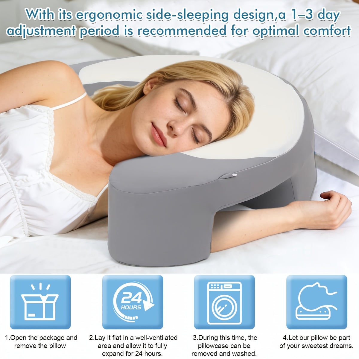 C-Shaped Ergonomic Neck Pillow with Cooling Gel – Multi-Angle Cervical & Spine Support for Side, Back & Stomach Sleepers, Removable Cool Pillowcase | Gray