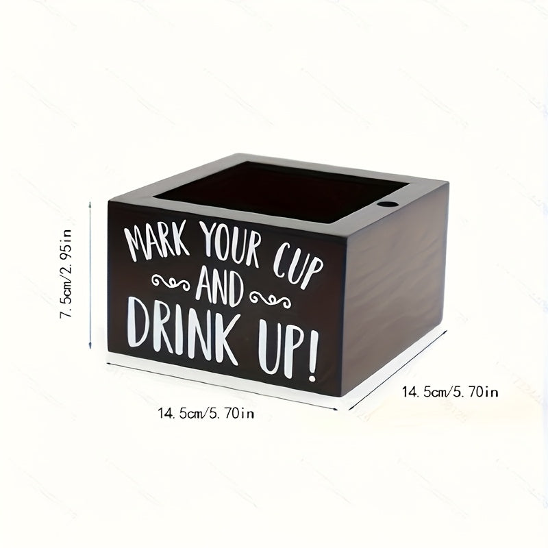 Wooden Cup Holder Desktop Organizer "Mark Your Cup & Drink Up" – Party Cup Rack for Coffee Bar, Desk, Vanity & Cosmetics Storage, Rustic Wood Farmhouse Kitchen Decor & Office Accessories