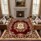Luxury Holiday Floor Mat Non-Slip Machine Washable - Elegant Burgundy Gold Green Heavy-Duty Area Rug for Living Room Bedroom Hallway, Christmas Thanksgiving Festive Home Decor