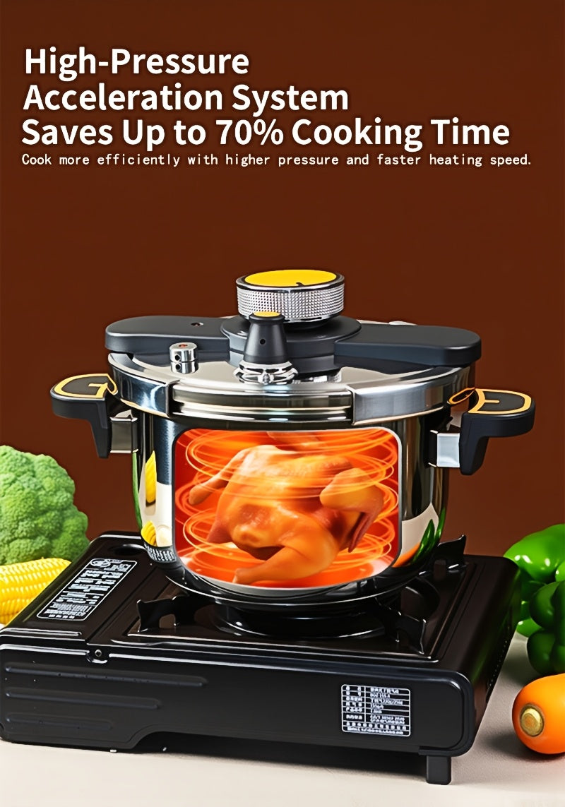 Stainless Steel Pressure Cooker & Stew Pot with One-Twist Lock Lid – 1.32, 1.59 & 2.11 Gal Sizes, Induction & Gas Compatible, Dishwasher Safe for Family Meals