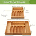 Bamboo Expandable Kitchen Drawer Organizer – 9-Compartment Adjustable Utensil Tray for Silverware, Forks, Spoons & Knives
