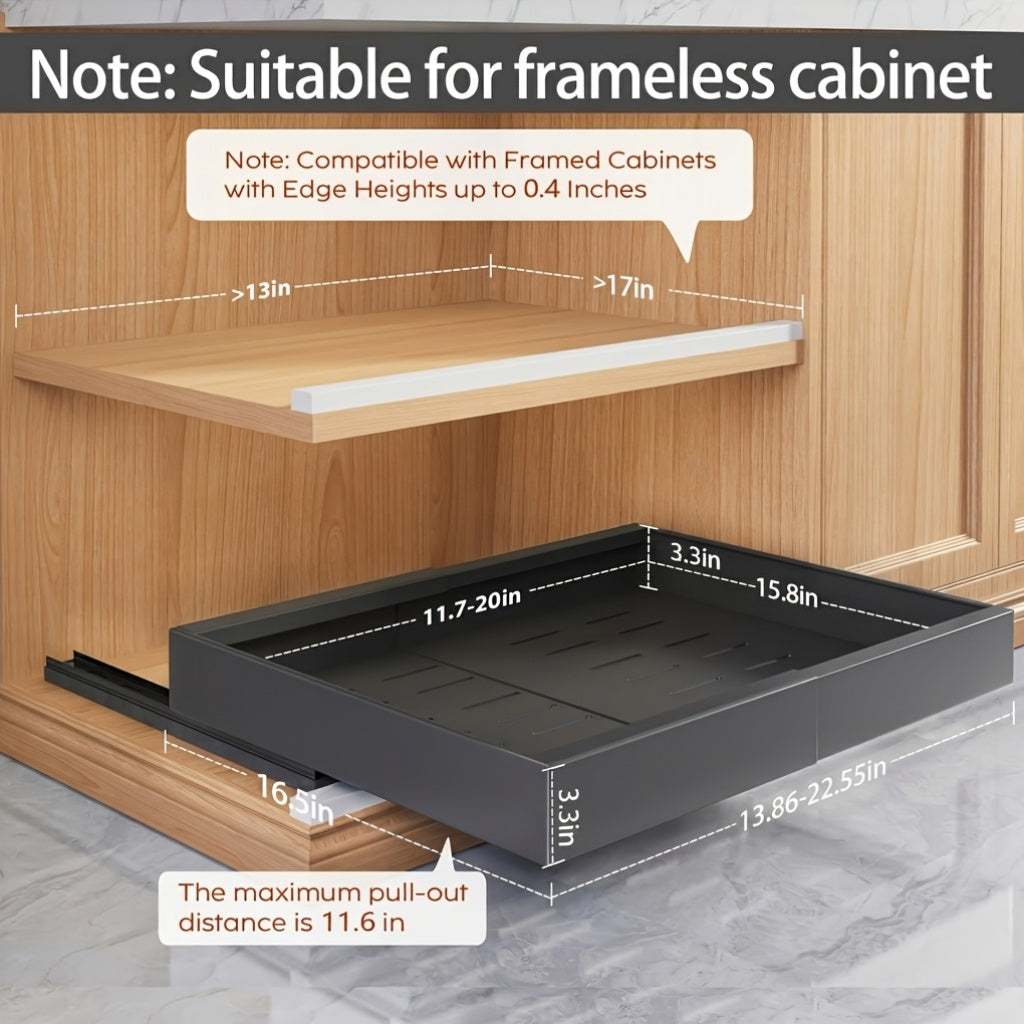 Pull Out Cabinet Organizer Shelf – Expandable Sliding Storage Drawer, Heavy Duty Carbon Steel, No Drill Under Sink Basket for Kitchen, Bathroom & Laundry, 2/4/6 Pack