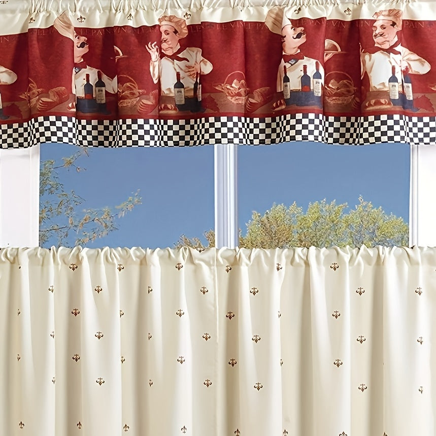 3-Piece Kitchen Curtain Valance & Tiers Set – Semi-Sheer Polyester, Rod Pocket, Machine Washable | Chef, Sunflower & Star Designs | Kitchen, Bedroom & Bathroom | Nuvia Haven