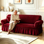 Seersucker Sofa Cover All-In-One Stretch Slipcover – Elastic Band Polyester Spandex Machine Washable Couch Protector for Armchair Loveseat 1 2 3 4 Seater Solid Color