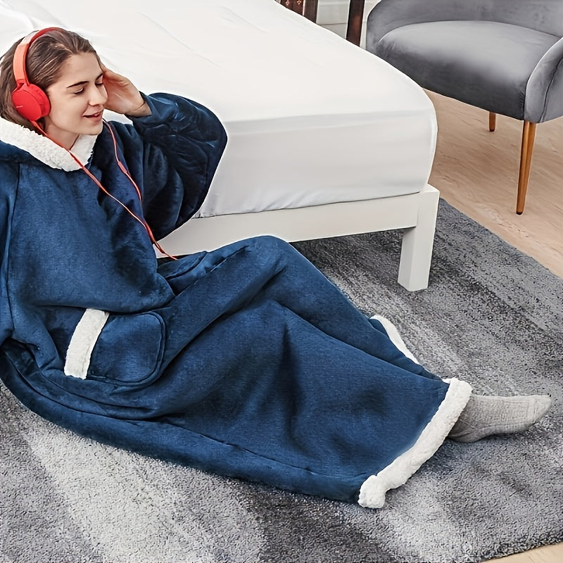 Wearable Blanket Hoodie Oversized Flannel with Pockets Super Soft Warm Cozy Sweatshirt Blanket for Women Men Adult Winter Extra Long Multiple Colors