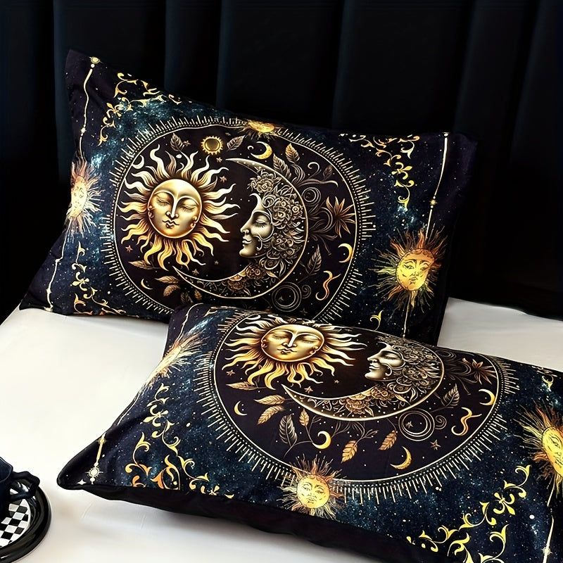 Celestial Sun Moon Duvet Cover Set 3 Piece - Soft Breathable Galaxy Planet Print Bedding Twin Full Queen King Dorm Bedroom No Insert